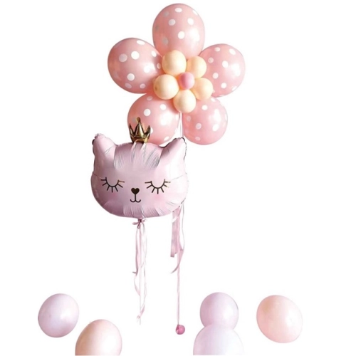 Balony dekoracja urodziny kot kotek ecru różowy